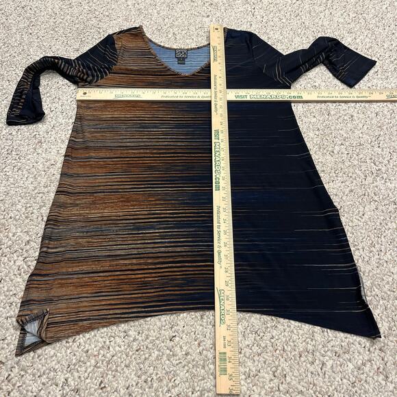 Clara Sun Woo Ombre Striped V Neck Tunic Top Sz L Split Hem Brown Blue Casual - Picture 6 of 6